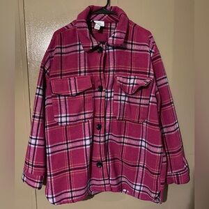 rue21 Women's Hot Pink, Black, Gold, White Plaid Shacket - XL Polyester Jacket